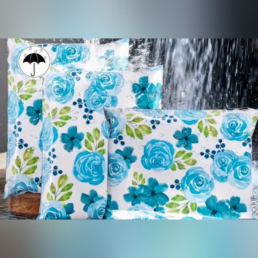 NWoT 🦋 POLY MAILERS 🦋 Medium 10" x 13" (20) 🌞 Blue/White FLOWERS 💐